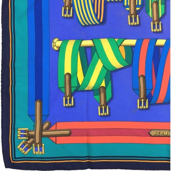 478184AH (S2) Hermes Scarf Les Sangles Carre 90 Multicolor Silk 100% - Picture 4 of 9